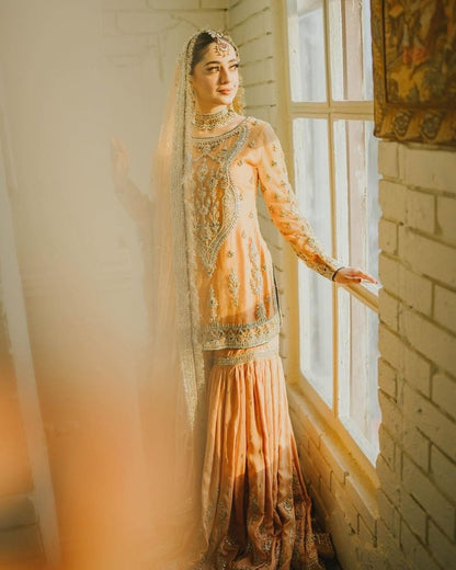 SHAEBIZ PRESENTING LUXURY 2026 SHAMOOZ SILK GHARARA WITH CHIFFON SHIRT | WEDDING COLLECTION| TOP PAKISTANI DRESS BY SHAEBIZ