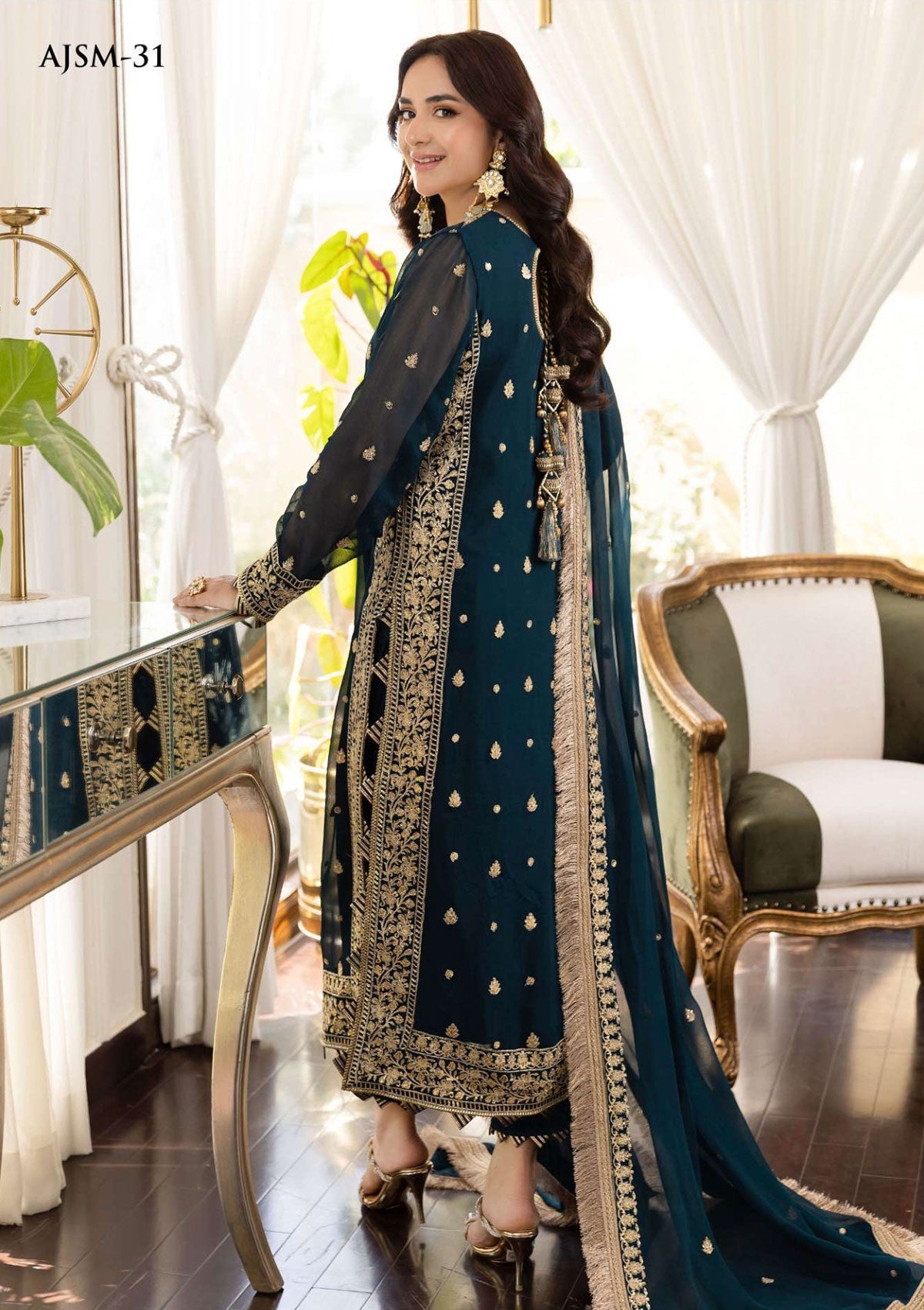 ASIM JOFA NOORIE MAAHRU EMBROIDERED CHIFFON DRESS| UNSTITCHED PARTY WEAR|YUMNA ZAIDI |TOP PAKISTANI DRESS BY SHAEBIZ