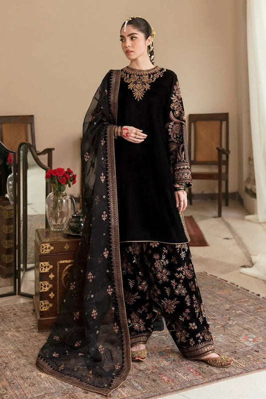 BAROQUE MEHROON EMBROIDERED VELVET COLLECTION| UNSTITCHED MASTER REPLICA| TOP PAKISTANI DRESS BY SHAEBIZ