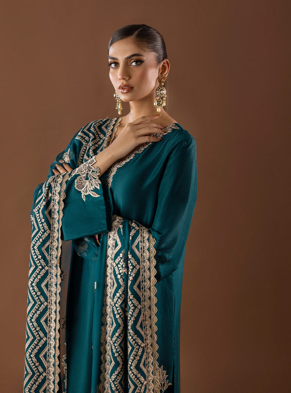 ZAINAB CHOTTANI NABIYA ZINK LUXURY SILK DRESS| UNSTITCHED PARTY WEAR| TOP PAKISTANI DRESS BY SHAEBIZ