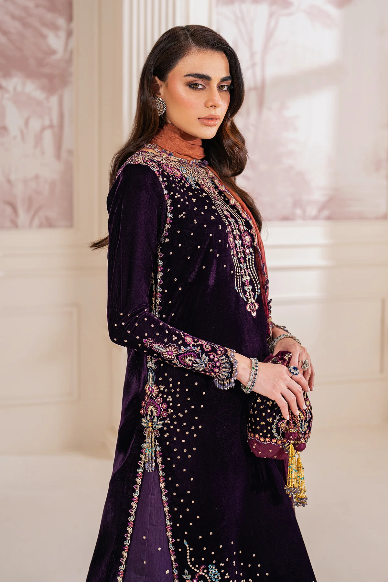 BAROQUE VELVET NIŻ PURPLE WINTER WEAR UNSTITCH COLLECTION BY SHAEBIZ