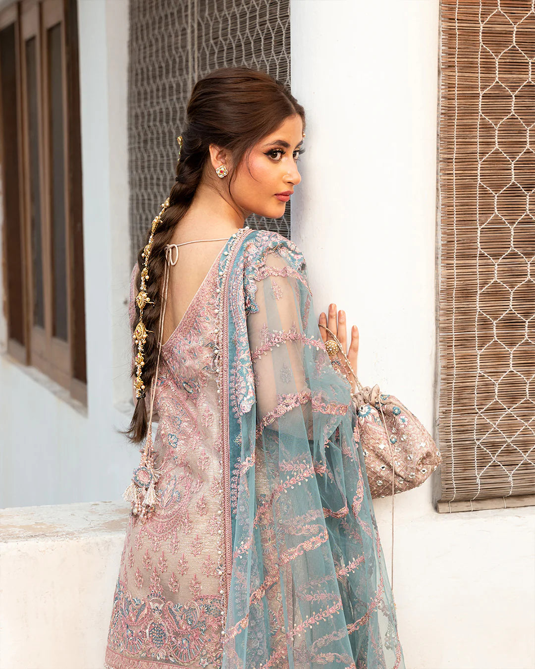 sajal ali pink dress Sajal Aly Pink Embroidered Organza Pakistani Bridal Suit
