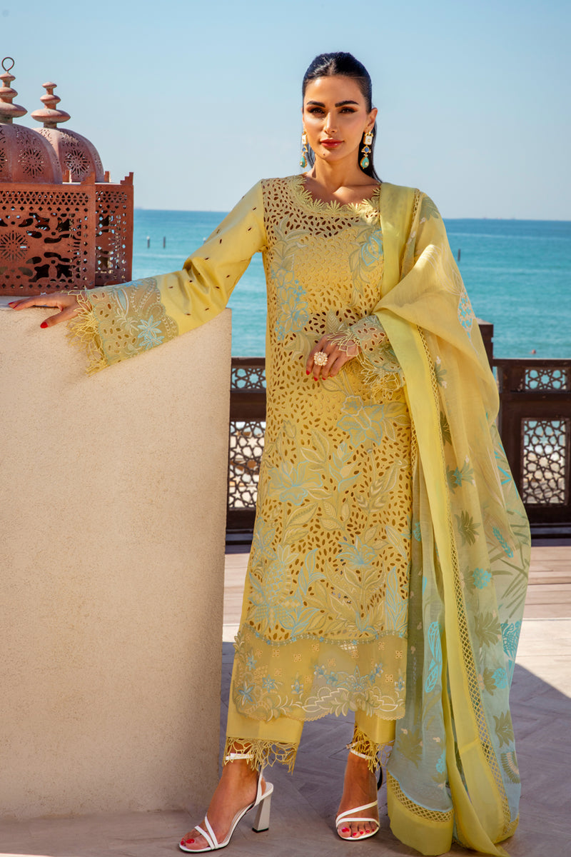 MINAL BY RANG RASIYA LEMON PETAL LUXURY LAWN COLLECTION| UNSTITCHED 3PCS | TOP PAKISTANI DRESS BY SHAEBIZ
