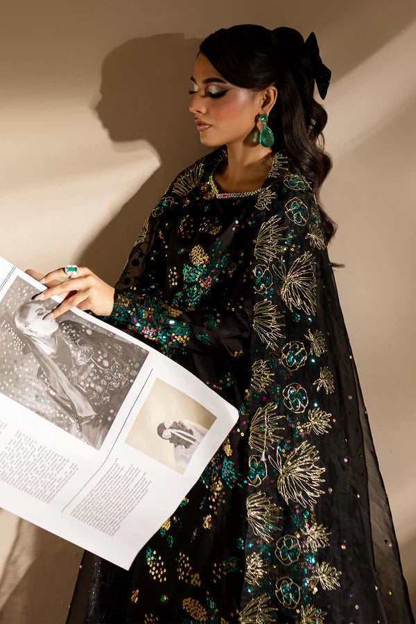 NUREH BLACK ZARBISH LUXURY SILK COLLECTION| PARTY WEAR| TOP PAKISTANI DRESS BY SHAEBIZ