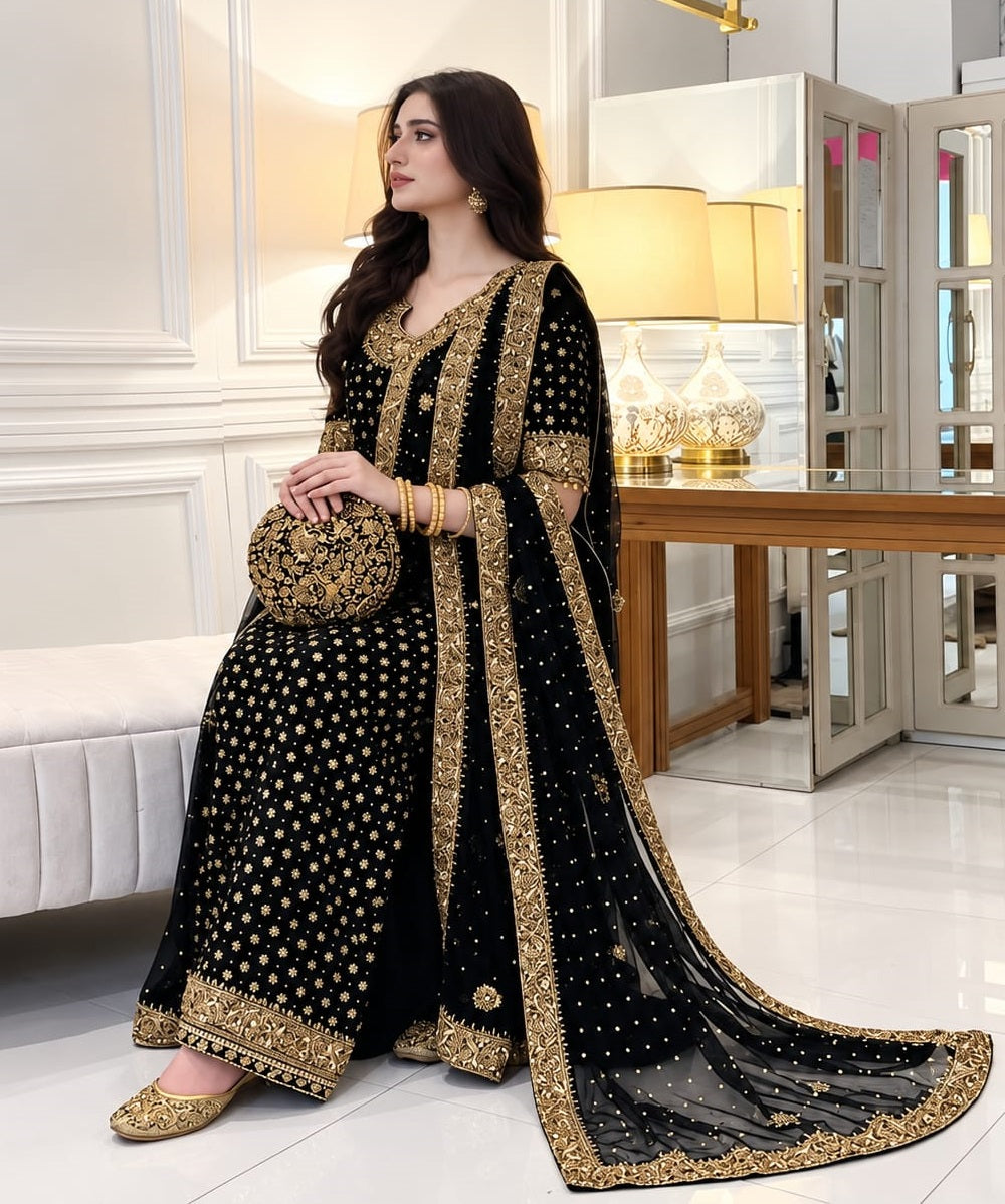 HARIS SHAKEEL NEW NAVY BLUE COLOR| UNSTITCHED 3 PCS BY SHAEBIZ
