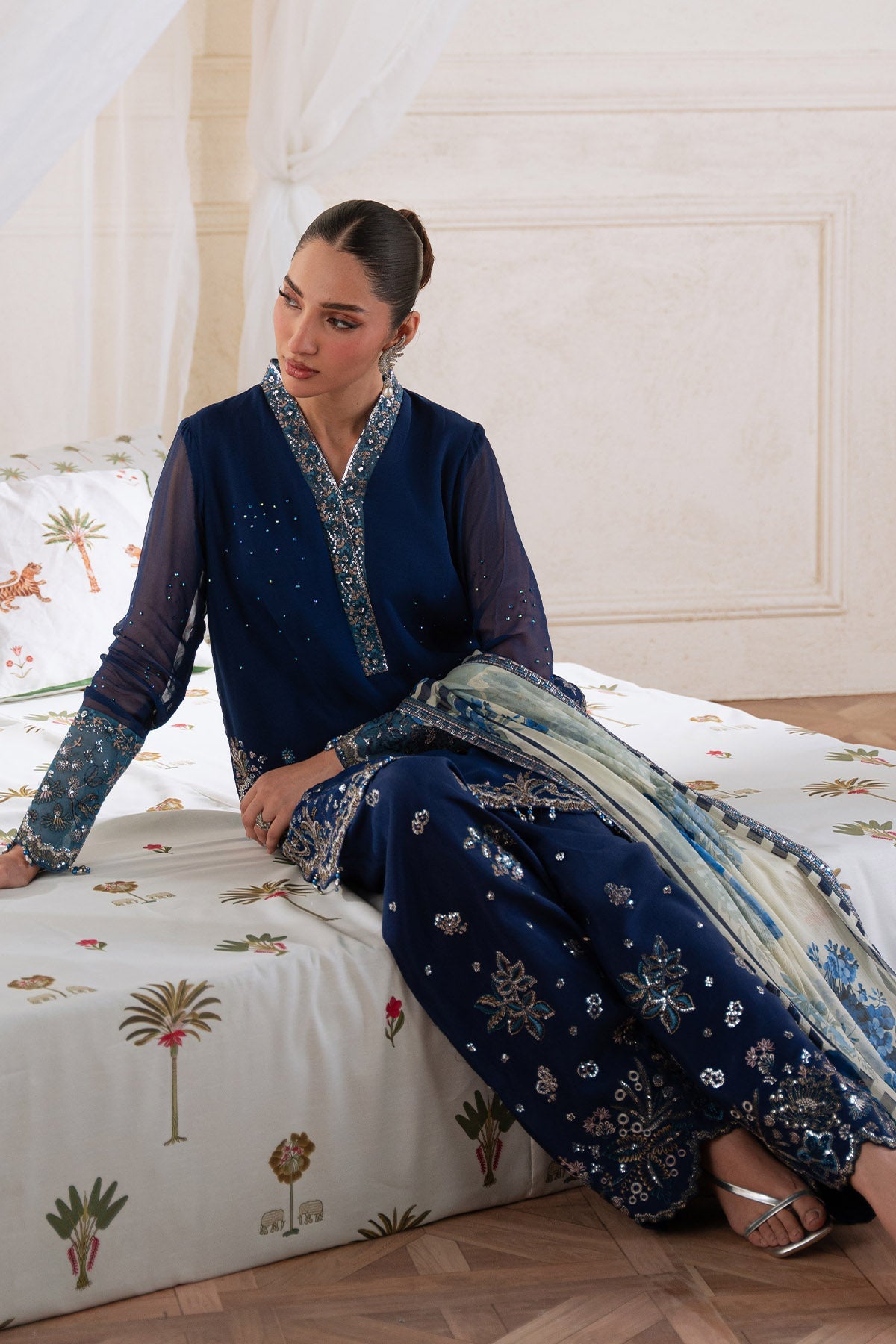 NUREH BLUE LUXURY CHIFFON COLLECTION|UNSTITCHED 3 PCS BY SHAEBIZ