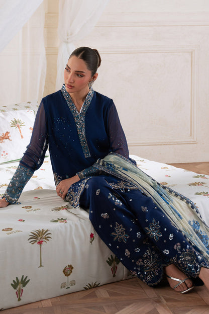 NUREH BLUE LUXURY CHIFFON COLLECTION|UNSTITCHED 3 PCS BY SHAEBIZ