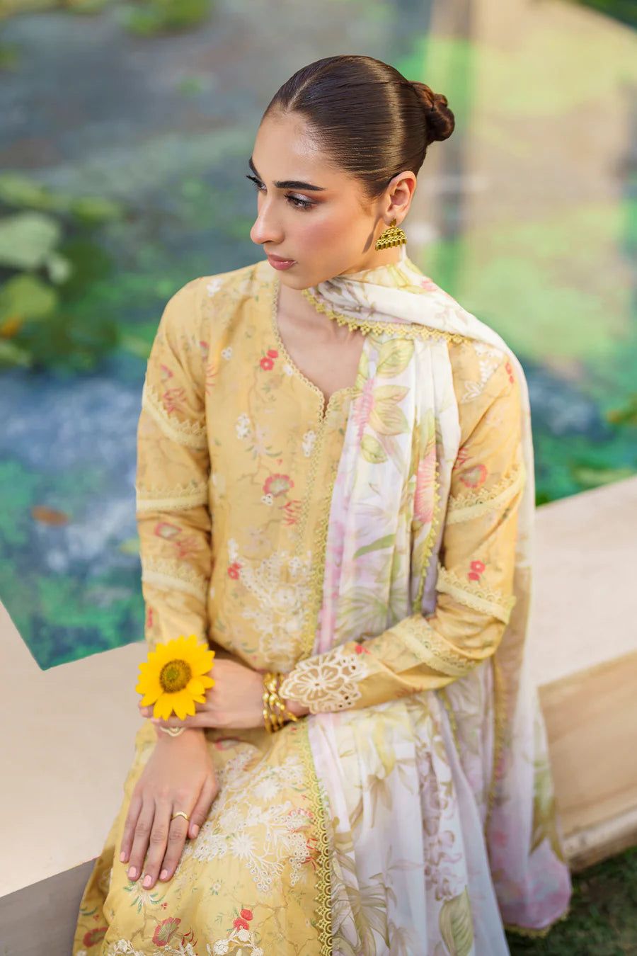 IZNIK YELLOW EMBROIDERED LAWN DRESS| MASTER REPLICA BY SHAEBIZ