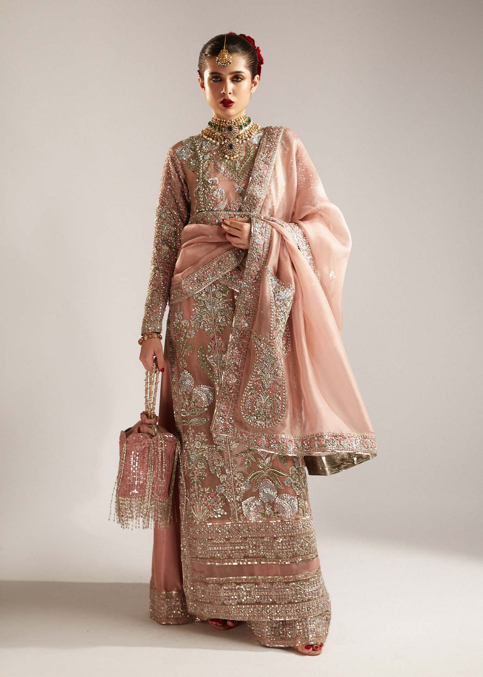 HUSSAIN REHAR TEA PINK WEDDING EDITION| UNSTITCHED MASTER REPLICA| TOP PAKISTANI DRESS BY SHAEBIZ|