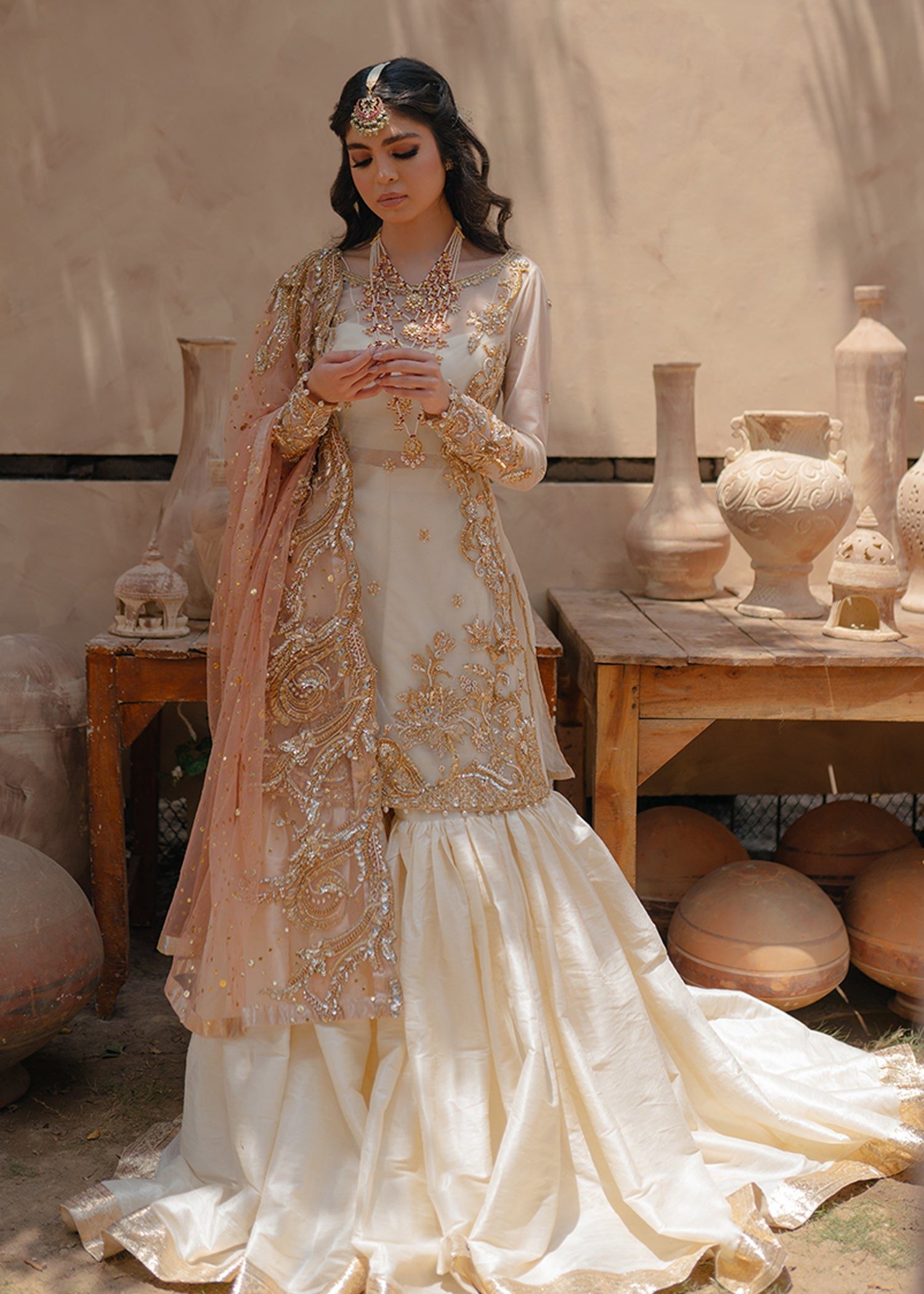 WHITE GHARARA NIKAL BRIDAL DRESS(WH-ADDA23)