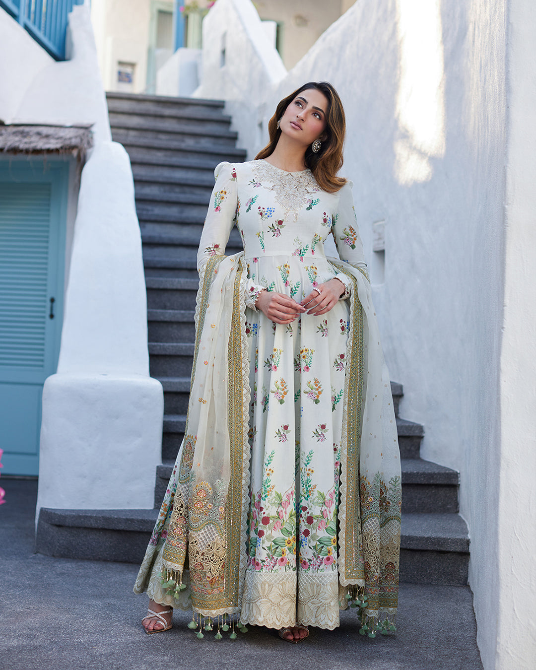 FAIZA SAQLAIN  LAWN FROCK |TOP PAKISTANI DRESS BY SHAEBIZ