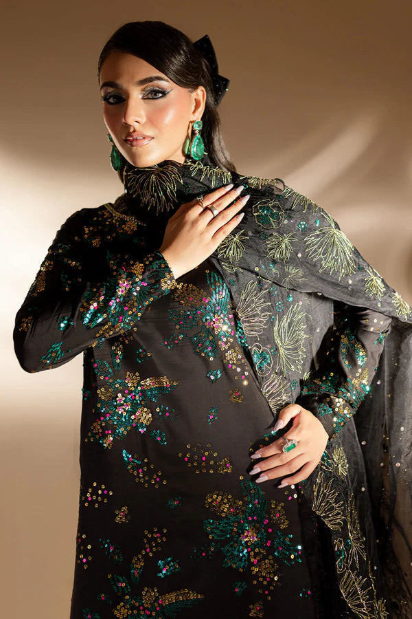 NUREH BLACK ZARBISH LUXURY SILK COLLECTION| PARTY WEAR| TOP PAKISTANI DRESS BY SHAEBIZ