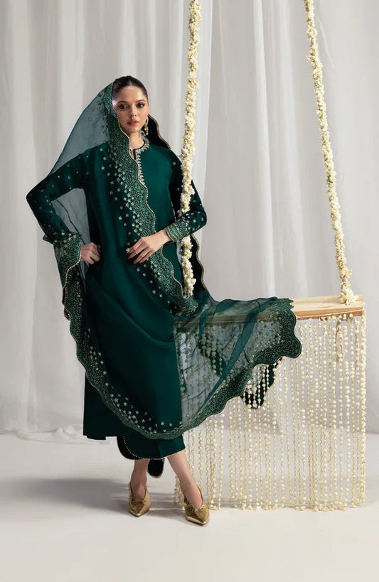 ZAIB LUXURY GREEN SILK COLLECTION| UNSTITCHED 2026 COLLECTION BY SHAEBIZ