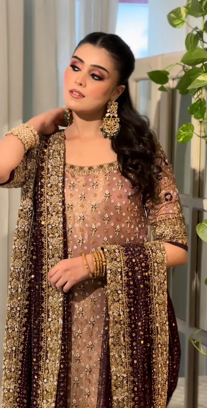 HARIS SHAKEEL NEW LUXURY PINK BRIDAL COLLECTION| UNSTITCHED 3 PCS BY SHAEBIZ