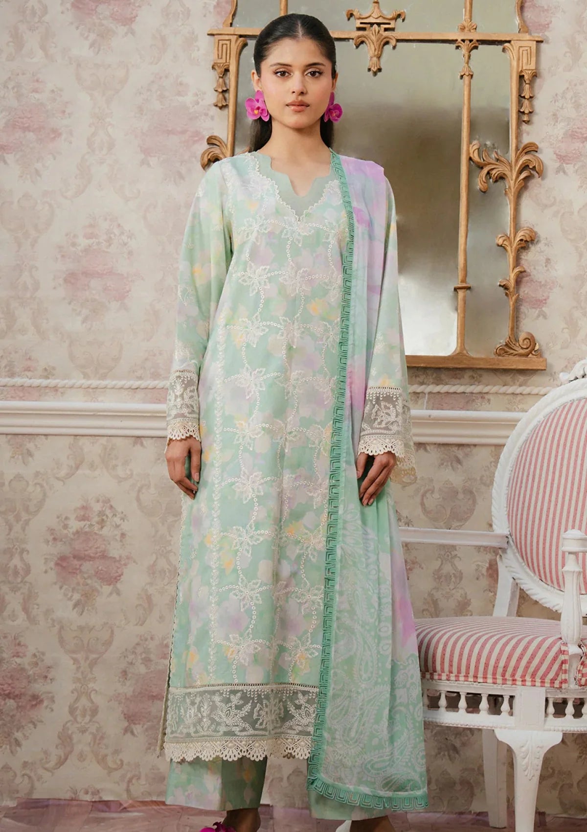 AYZEL SEA GREEN PRINTED SWISS LAWN COLLECTION| UNSTITCHED COLLECTION BY SHAEBIZ