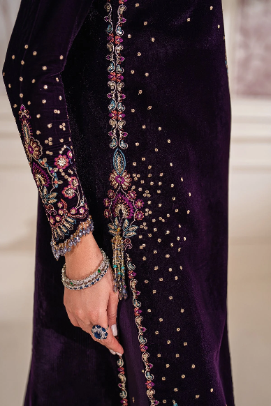 BAROQUE VELVET NIŻ PURPLE WINTER WEAR UNSTITCH COLLECTION BY SHAEBIZ