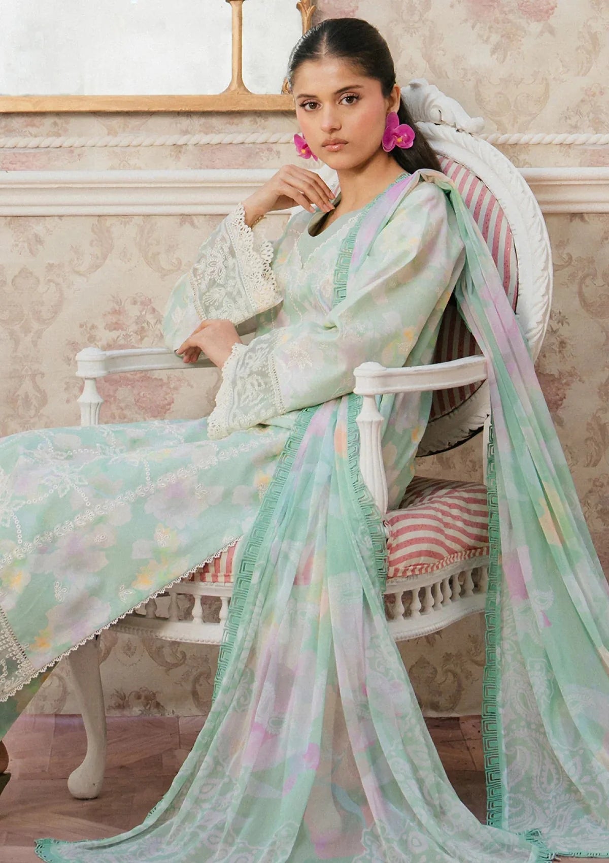 AYZEL SEA GREEN PRINTED SWISS LAWN COLLECTION| UNSTITCHED COLLECTION BY SHAEBIZ