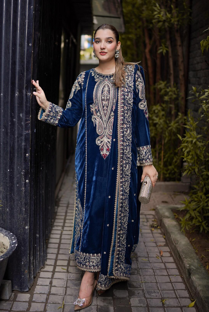 ANEELA'S LUXURY WEDDING VELVET | UNSTITCHED WITH VELVET  SHAWL | TOP PAKISTANI DRESS BY SHAEBIZ