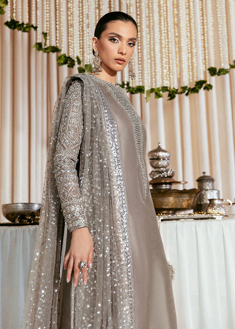 Hussain rehar gray raw silk dress