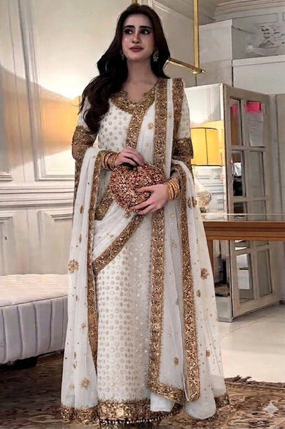 HARIS SHAKEEL LUXURY WHITE PARTY WEAR| UNSTITCHED PARTY WEAR BY SHAEBIZ