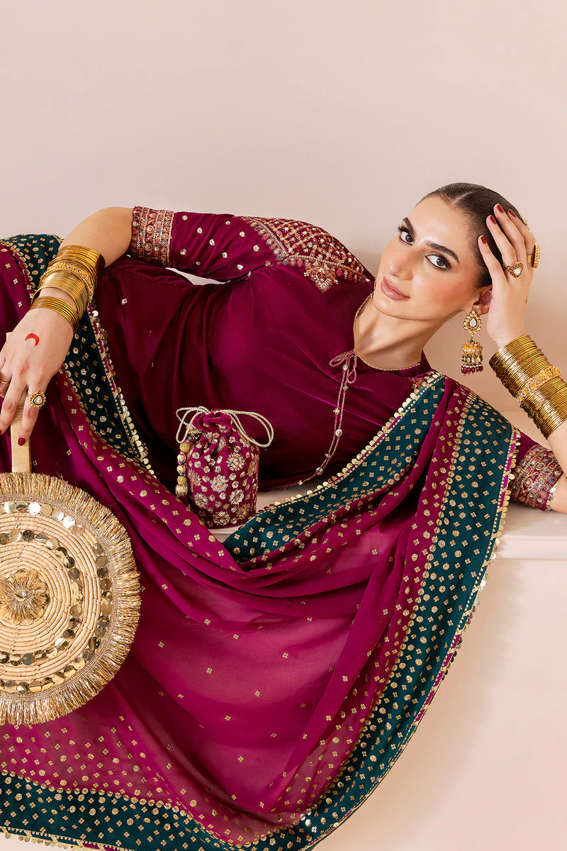 Shaebiz Jazmin Rangoon Collection 2025 Velvet Suit with Chiffon Dupatta