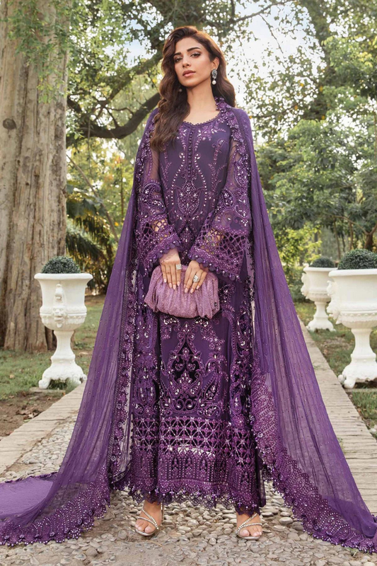 MARIA B EMBROIDERED CHIFFON COLLECTION|UNSTITCHED MASTER REPLICA|TOP PAKISTANI DRESS BY SHAEBIZ