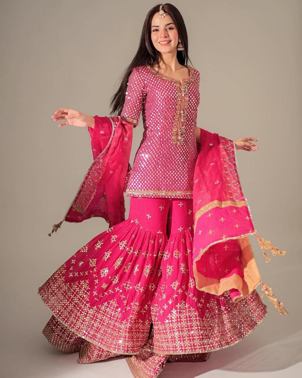 KOMAL MIR LATEST GULABI SHIRT AND GHARARA | UNSTITCHED WEDDING FORMALS BY SHAEBIZ