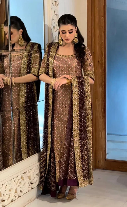 HARIS SHAKEEL NEW LUXURY PINK BRIDAL COLLECTION| UNSTITCHED 3 PCS BY SHAEBIZ