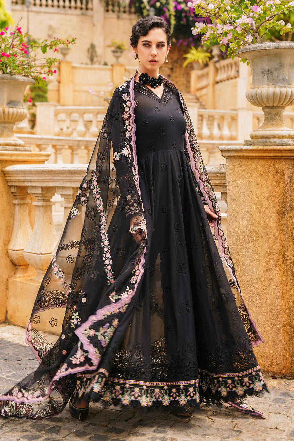 BAROUQUE LUXURY BLACK LAWN COLLECTION| TOP PAKISTANI DRESS BY SHAEBIZ|