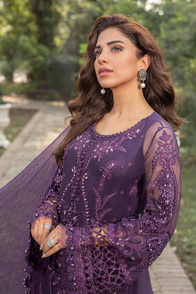 MARIA B EMBROIDERED CHIFFON COLLECTION|UNSTITCHED MASTER REPLICA|TOP PAKISTANI DRESS BY SHAEBIZ