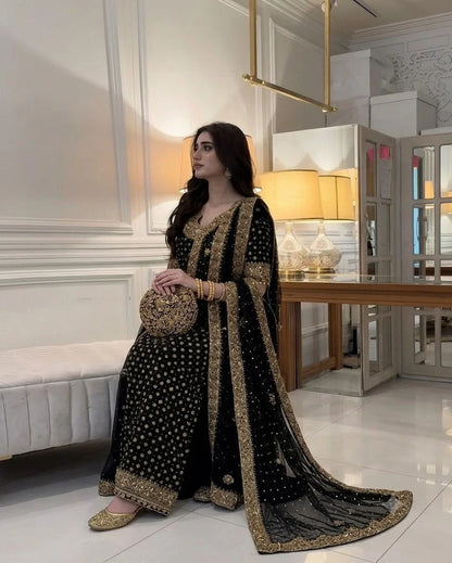 HARIS SHAKEEL NEW LUXURY BLACK CHIFFON BRIDAL COLLECTION| UNSTITCHED LATEST BRIDAL COLLECTION BY SHAEBIZ