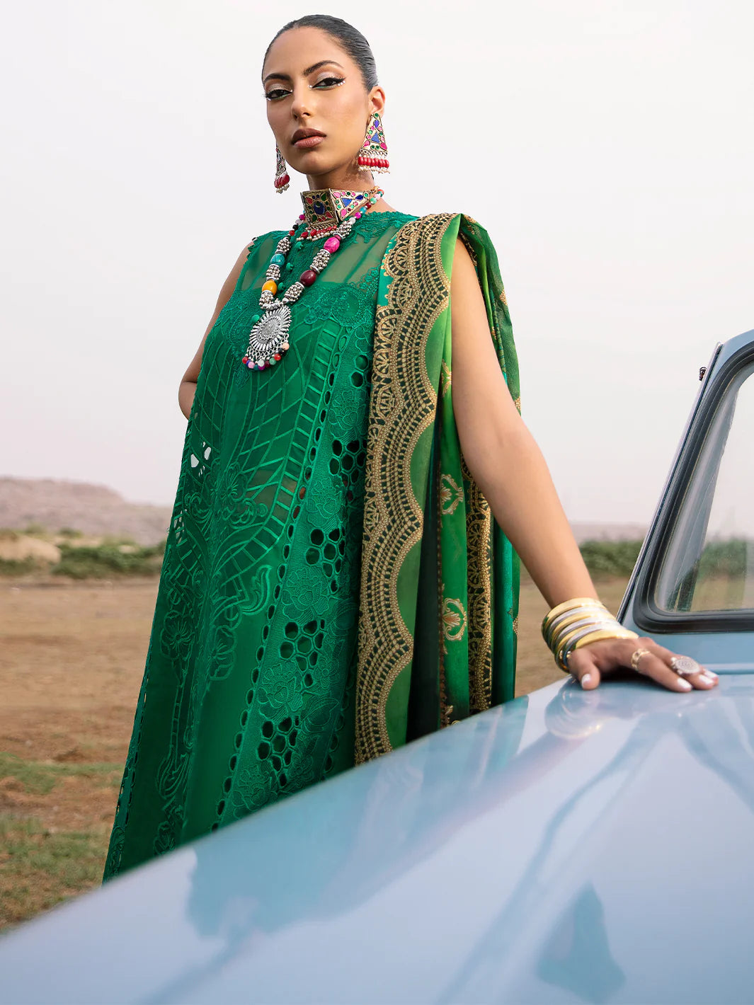 BIN ILYAS GREEN CHICKEN KARI LAWN 2024 | TOP PAKISTANI DRESS BY SHAEBIZ|