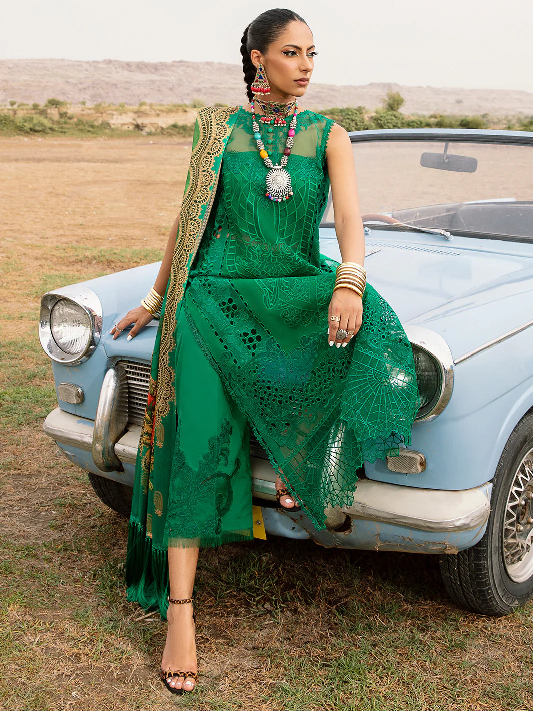 BIN ILYAS GREEN CHICKEN KARI LAWN 2024 | TOP PAKISTANI DRESS BY SHAEBIZ|