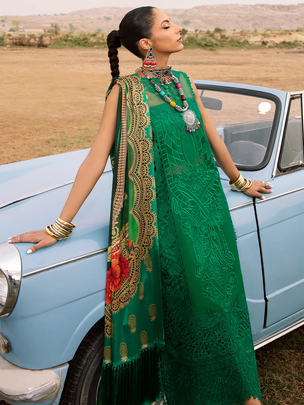 BIN ILYAS GREEN CHICKEN KARI LAWN 2024 | TOP PAKISTANI DRESS BY SHAEBIZ|