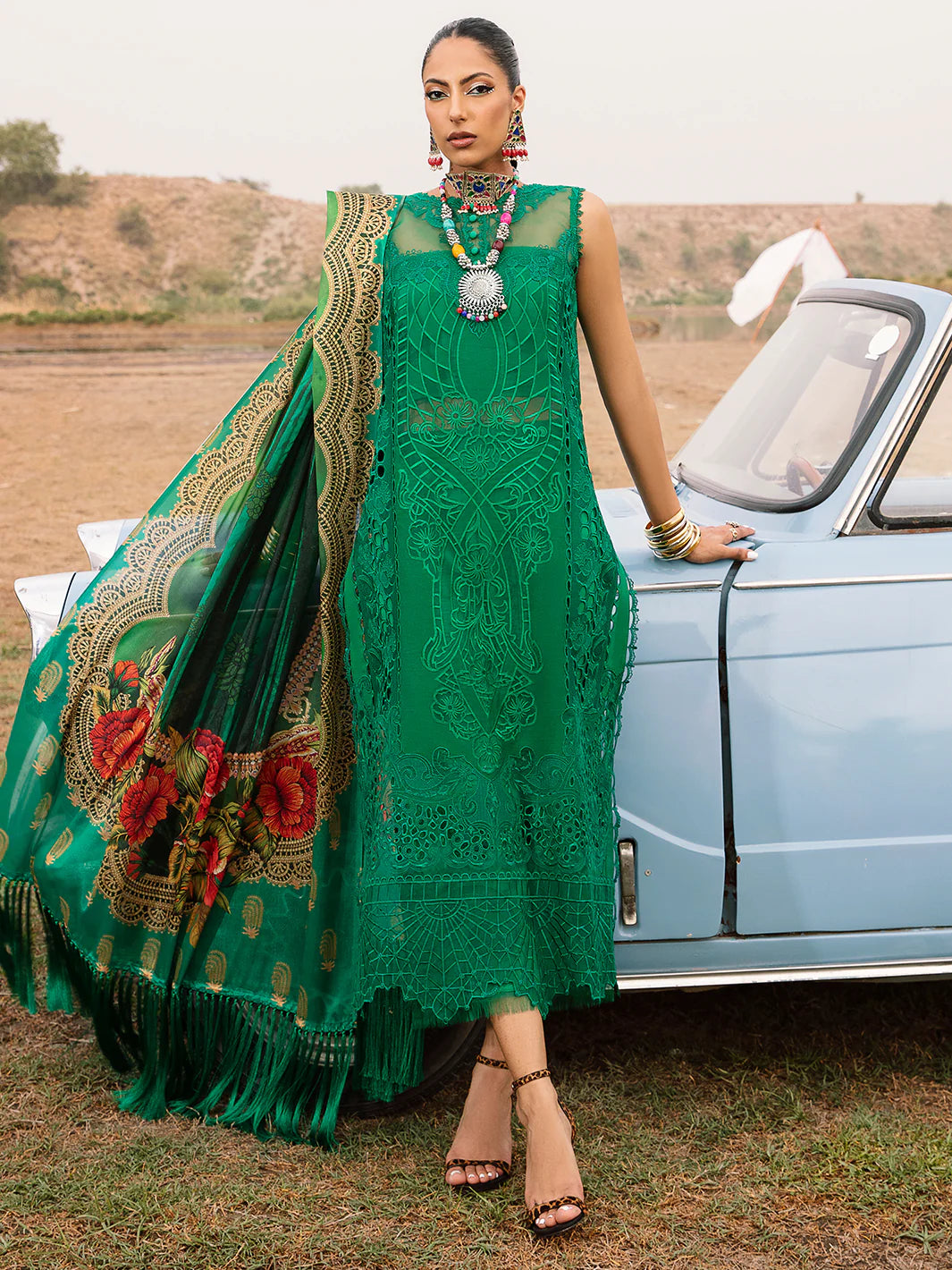BIN ILYAS GREEN CHICKEN KARI LAWN 2024 | TOP PAKISTANI DRESS BY SHAEBIZ|