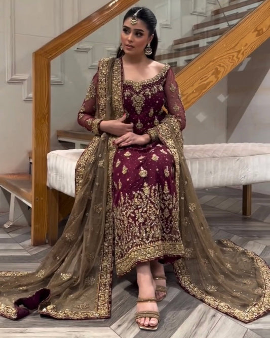 HARIS SHAKEEL LUXURY BRIDAL COLLECTION| UNSTITCHED 3 PCS BY SHAEBIZ