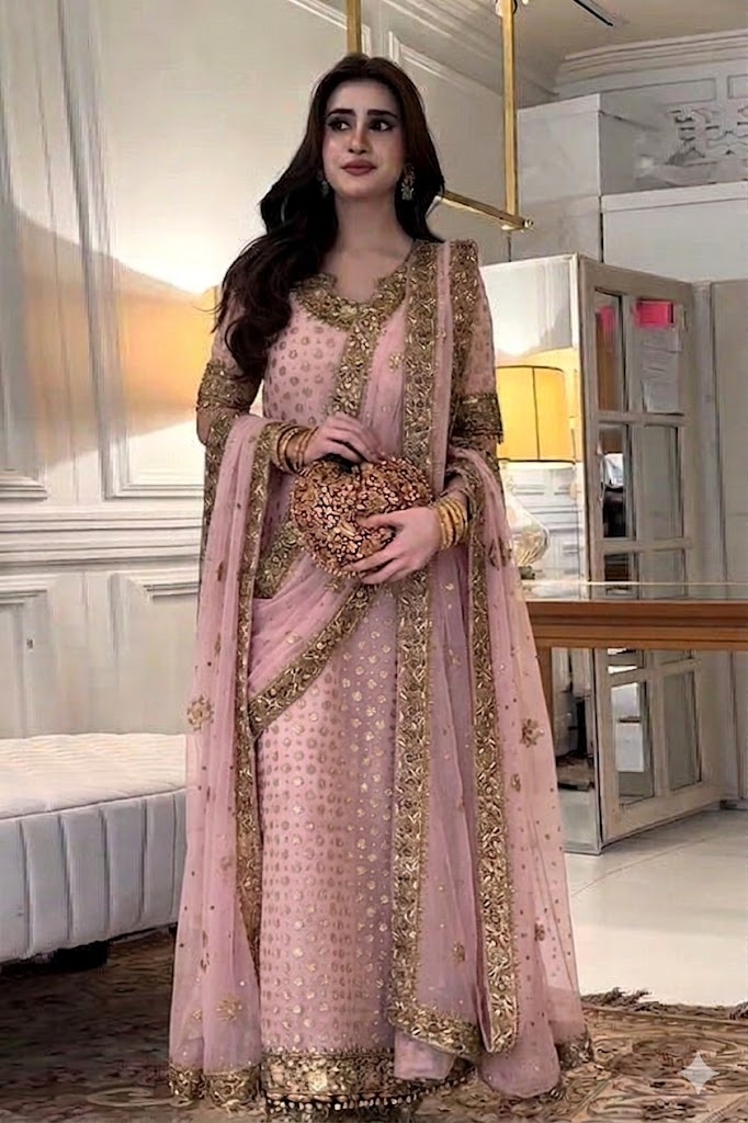 HARIS SHAKEEL NEW BABY PINK  LUXURY BRIDAL COLLECTION| UNSTITCHED PARTY WEAR BY SHAEBIZ