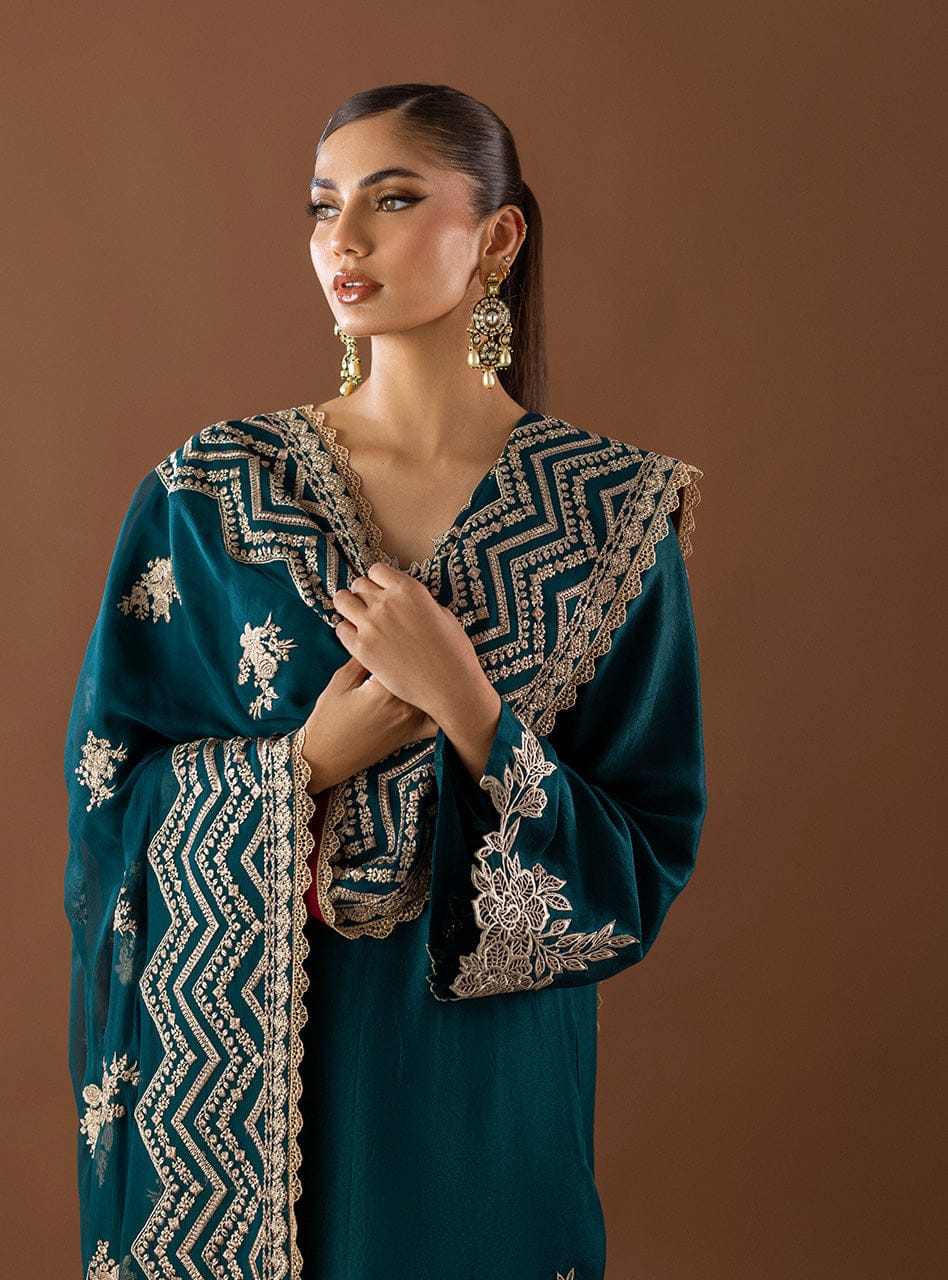 ZAINAB CHOTTANI NABIYA ZINK LUXURY SILK DRESS| UNSTITCHED PARTY WEAR| TOP PAKISTANI DRESS BY SHAEBIZ