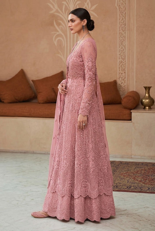 SORAYA LUXURY PINK ORGENZA DRESS | UNSTITCHED FORMAL WEAR BY SHAEBIZ