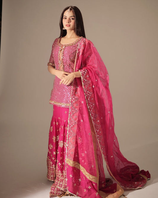 KOMAL MIR LATEST GULABI SHIRT AND GHARARA | UNSTITCHED WEDDING FORMALS BY SHAEBIZ