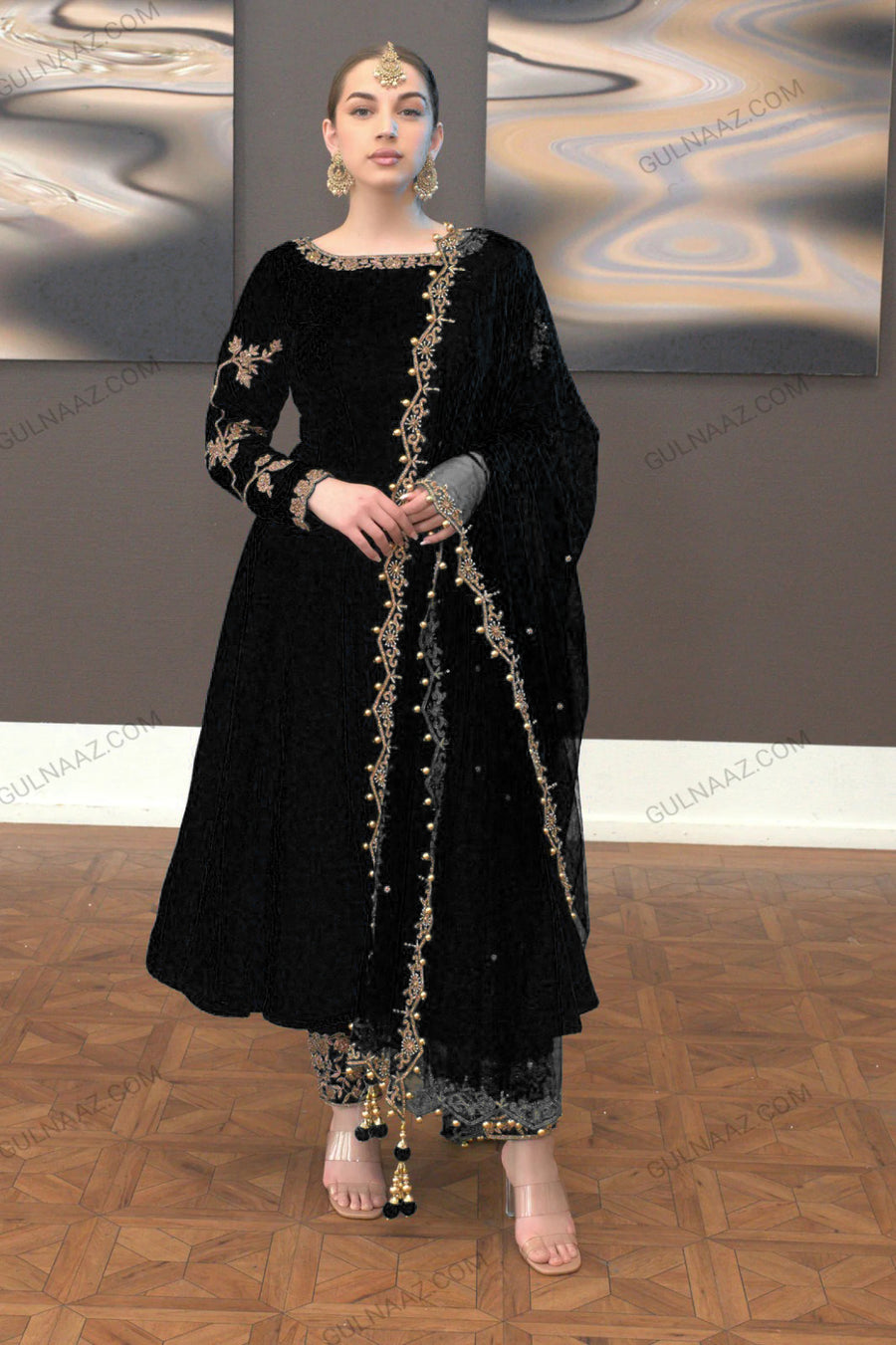 ZAFIRA GULNAAZ BLACK VELVET COLLECTION| UNSTITCHED PARTY WEAR| BLACK DRESS| TOP PAKISTANI DRESS BY SHAEBIZ