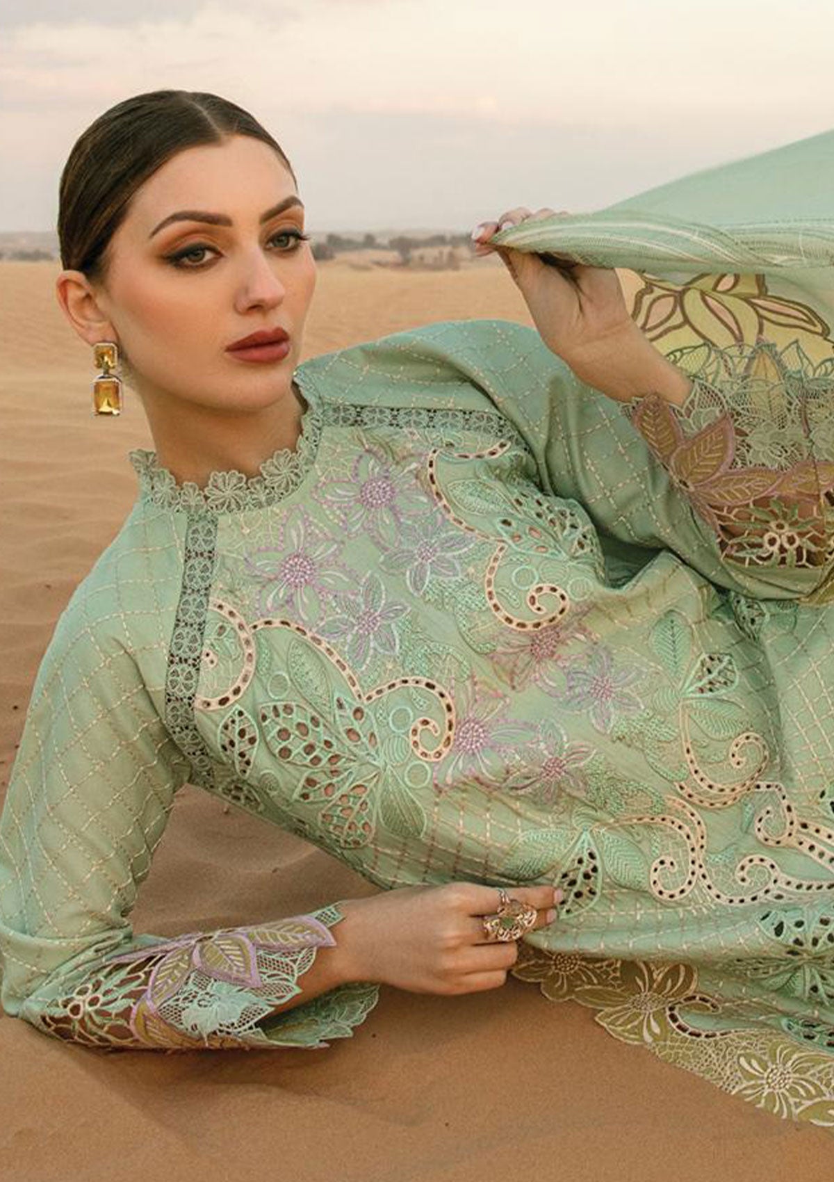 RANG RASIYA ELNAZ GREEN CHICKEN KARI| LAWN COLLECTION| TOP PAKISTANI DRESS BY SHAEBIZ|