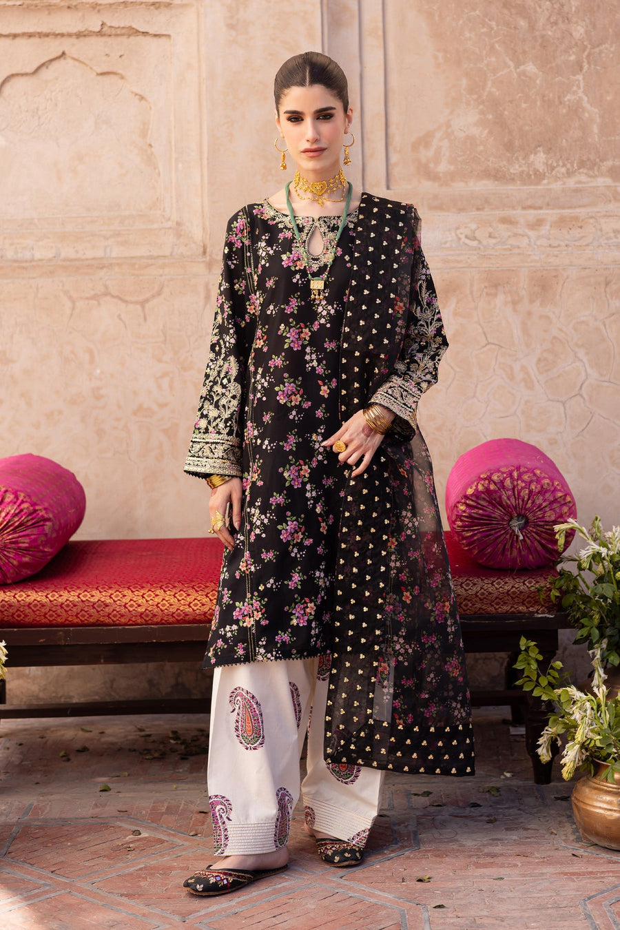 BATIK BLACK DIGITAL PRINTED SILK COLLECTION| FORMAL WEAR | TOP PAKISTANI DRESS BY SHAEBIZ