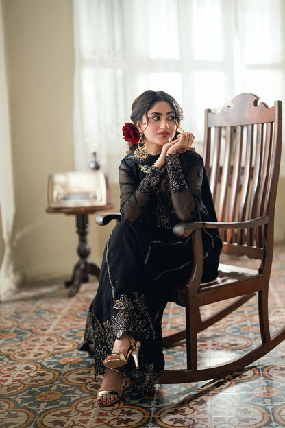 SAJAL ALY BLACK CHIFFON DRESS| AZURE 2026 LATEST COLLECTION BY SHAEBIZ
