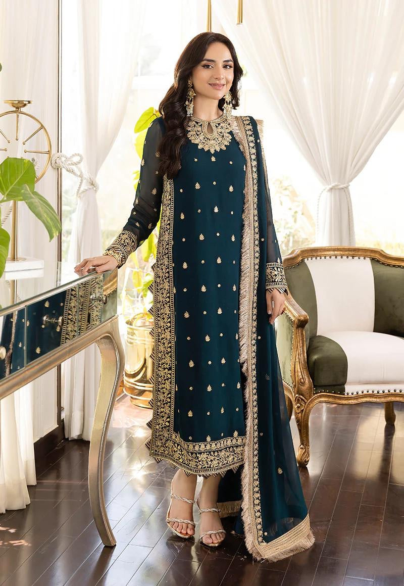 ASIM JOFA NOORIE MAAHRU EMBROIDERED CHIFFON DRESS| UNSTITCHED PARTY WEAR|YUMNA ZAIDI |TOP PAKISTANI DRESS BY SHAEBIZ
