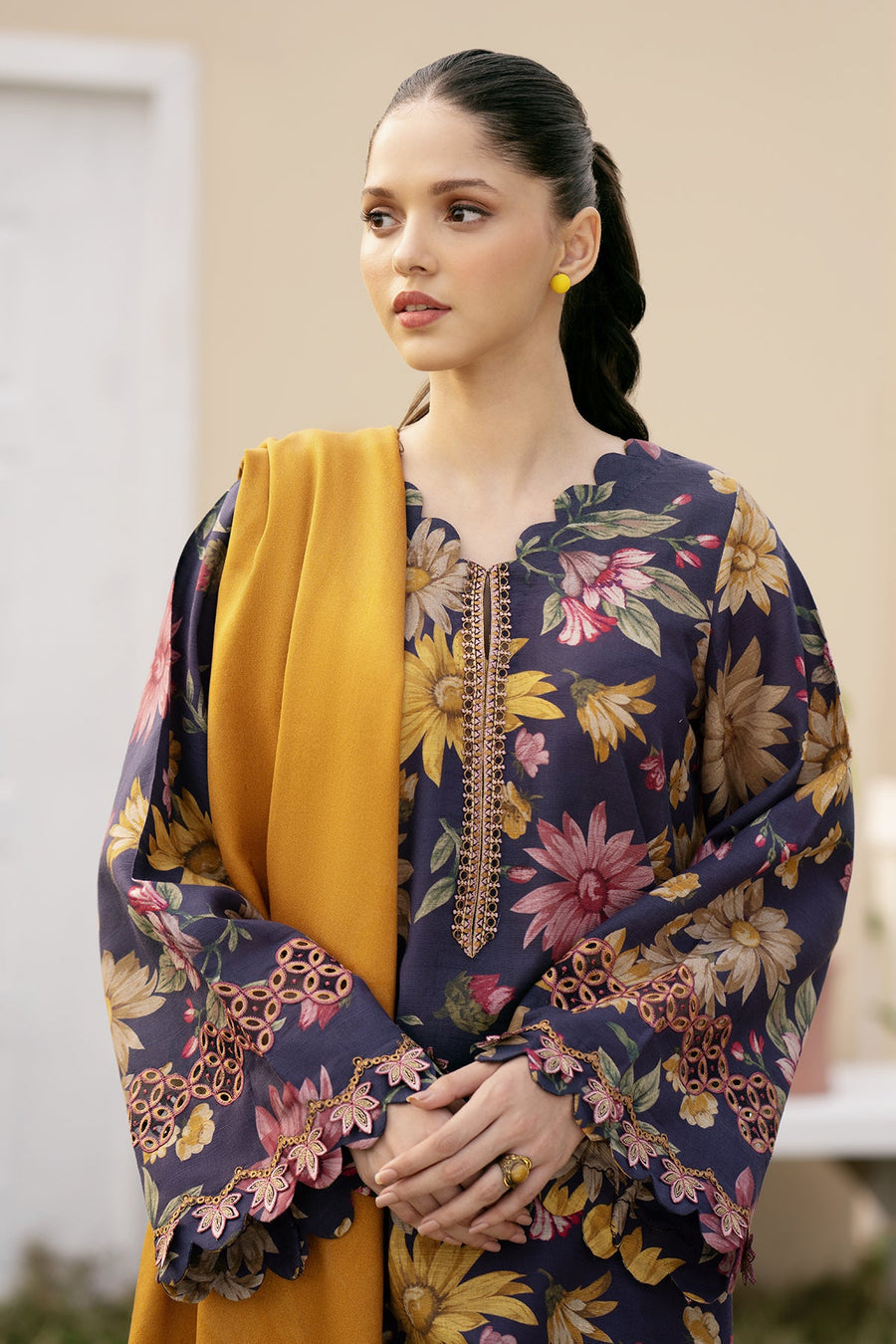 BAROQUELAWN COLLECTION| SUNFLOWER DIGITAL PRINT|TOP PAKISTANI DRESS BY SHAEBIZ •