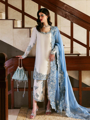 Hussain rehar row silk white dress collection by shaebiz