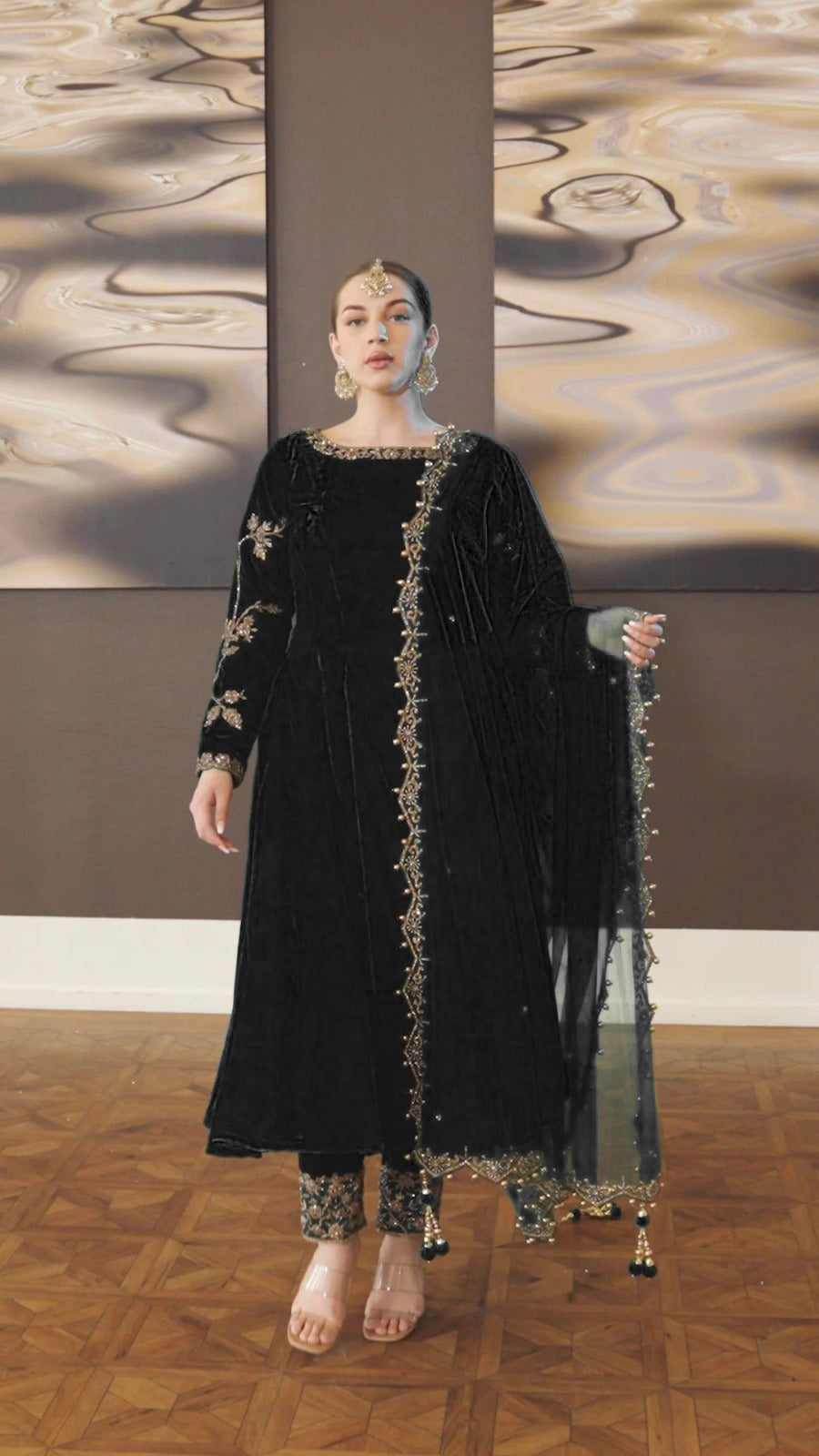 ZAFIRA GULNAAZ BLACK VELVET COLLECTION| UNSTITCHED PARTY WEAR| BLACK DRESS| TOP PAKISTANI DRESS BY SHAEBIZ