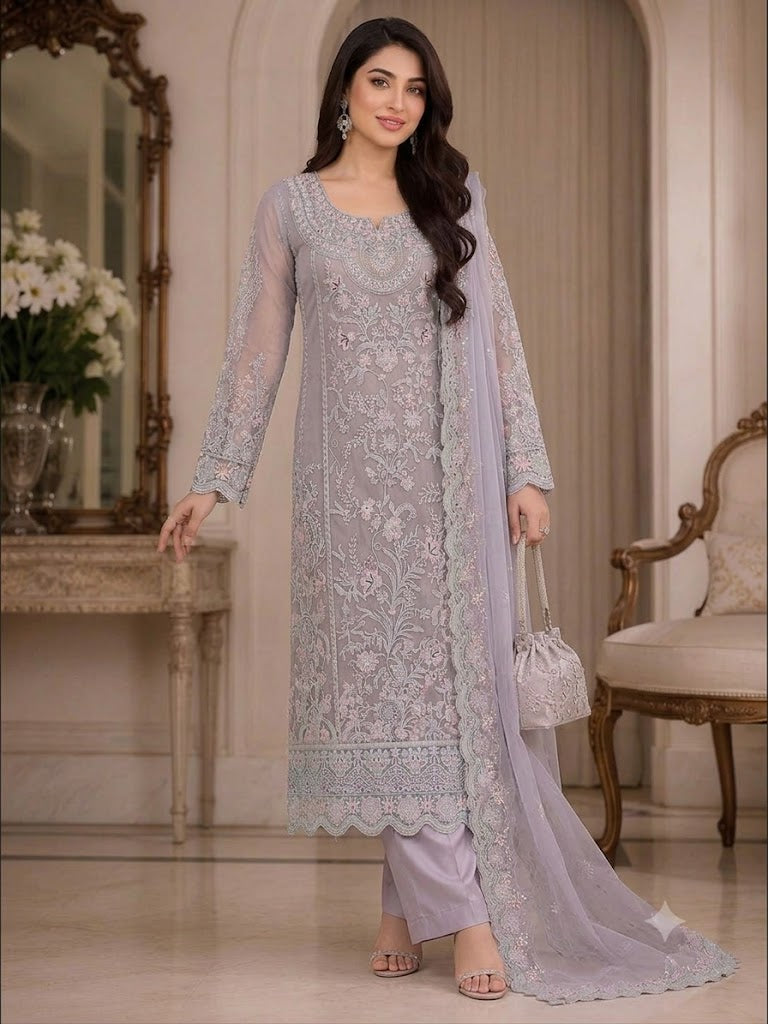 SHAEBIZ MAUVE ORGENZA COLLECTION| UNSTITCHED 3 PCS BY SHAEBIZ