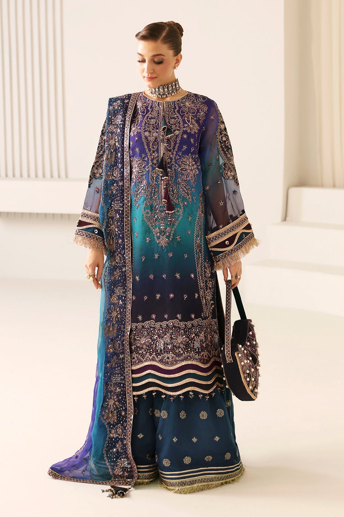 LA RUHE BY ALIZEH UNSTITCHED 3 PC| ORGENZA MASTER REPLICA |WEDDING COLLECTION|TOP PAKISTANI DRESS BY SHAEBIZ